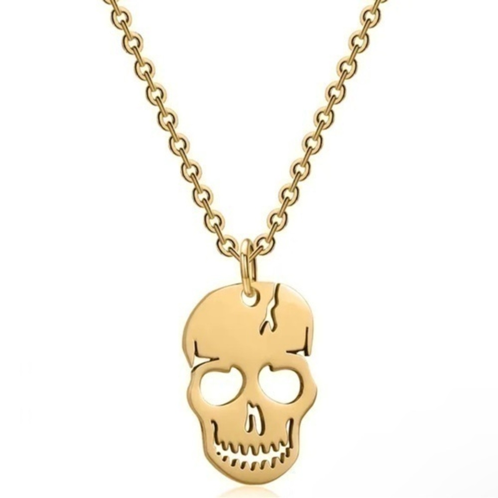 NEW Skull Skeleton Pendant Faux Gold Unisex Stainless Steal Titanium Necklace